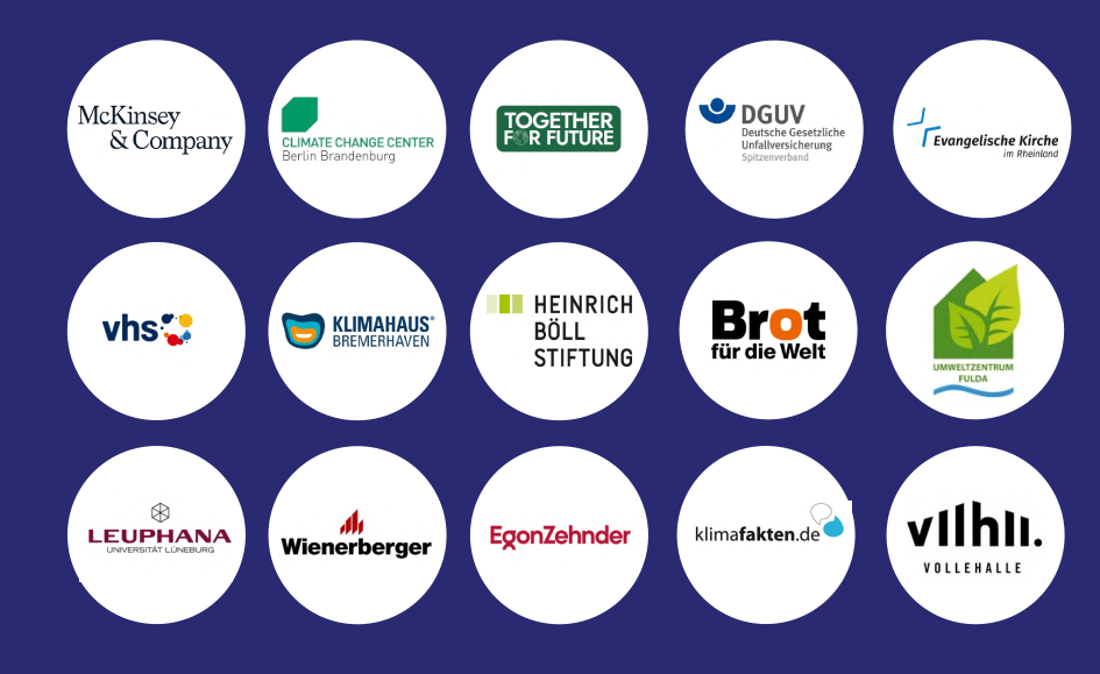 Logos aller Organisationen, die mit ClimateMind zusammengearbeitet haben