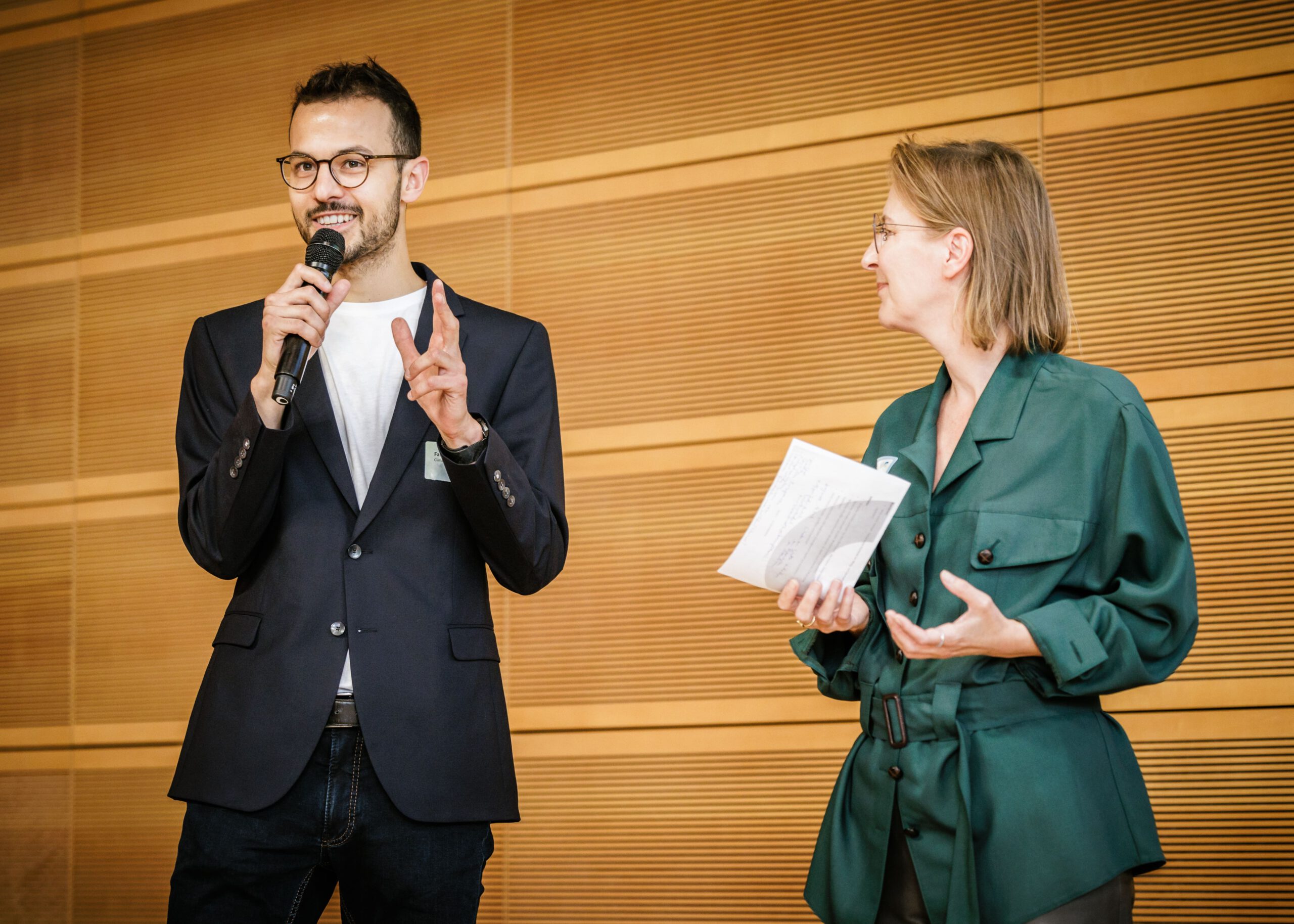 A group of employees discusses